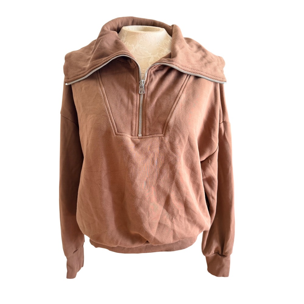 Varley Catherine Half Zip Sweatshirt Brown DoubleSoft Pullover VAR02086 Women
